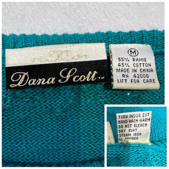 Vtg 90s Teal Beaded Knit Sweater Sz M Pearl Sequin Embellished Y2K Soft Glam - Picture 7 of 8